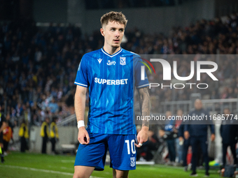 Patrik Walemark participates in the game between KS Cracovia and Lech Poznan in Krakow, Poland, on October 19, 2024. This is a PKO BP Ekstra...