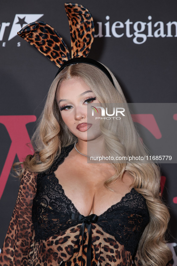 Alabama Barker arrives at Amberween - An Amber Rose Birthday Party held at a Private Residence on October 19, 2024 in Tarzana, Los Angeles,...