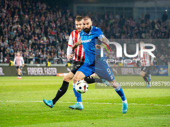 Mikael Ishak and Arttu Hoskonen participate in the game between KS Cracovia and Lech Poznan in Krakow, Poland, on October 19, 2024. This is...