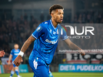 Bryan Fiabema participates in the game between KS Cracovia and Lech Poznan in Krakow, Poland, on October 19, 2024. This is a PKO BP Ekstrakl...