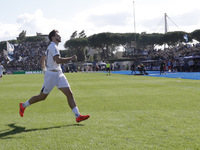 Napoli's Khvicha Kvaratskhelia celebrates after scoring their first goal during the Serie A soccer match between Empoli FC and SSC Napoli at...