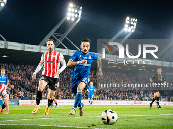 Afonso Sousa and Otar Kakabadze participate in the game between KS Cracovia and Lech Poznan in Krakow, Poland, on October 19, 2024. This is...