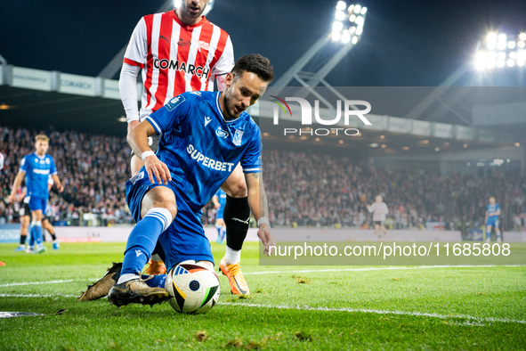 Afonso Sousa participates in the game between KS Cracovia and Lech Poznan in Krakow, Poland, on October 19, 2024. This is a PKO BP Ekstrakla...