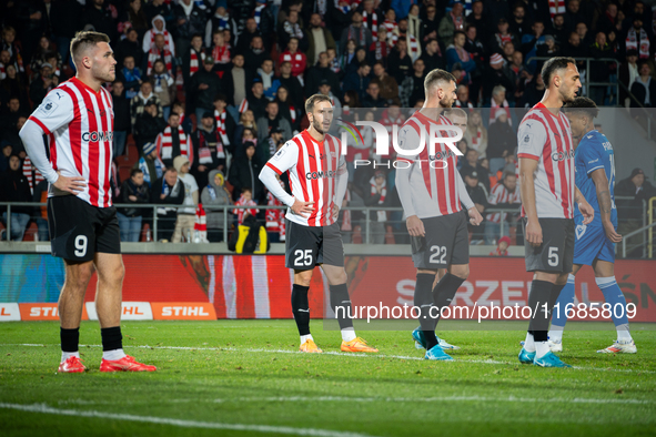 Cracovia players participate in the game between KS Cracovia and Lech Poznan in Krakow, Poland, on October 19, 2024. This is a PKO BP Ekstra...