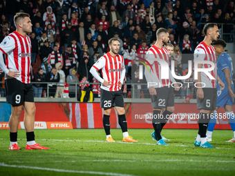 Cracovia players participate in the game between KS Cracovia and Lech Poznan in Krakow, Poland, on October 19, 2024. This is a PKO BP Ekstra...