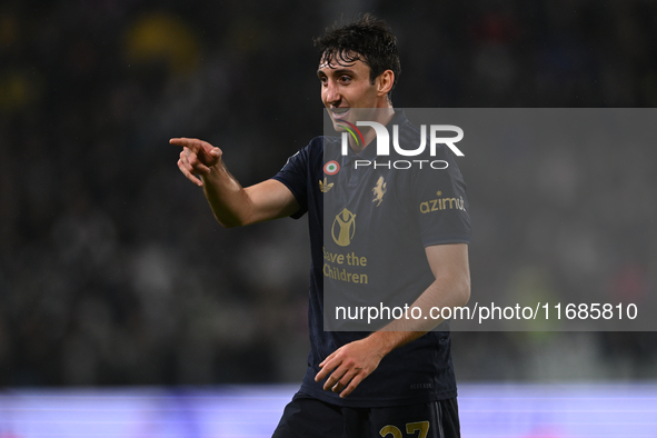 Andrea Cambiaso of Juventus FC looks on during the match between Juventus FC and SS Lazio in the 8th round of Italian Lega Serie A Enilive 2...