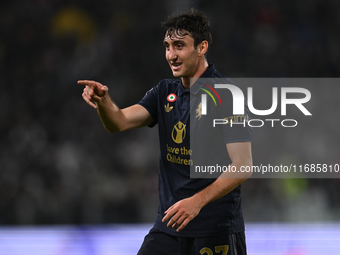 Andrea Cambiaso of Juventus FC looks on during the match between Juventus FC and SS Lazio in the 8th round of Italian Lega Serie A Enilive 2...