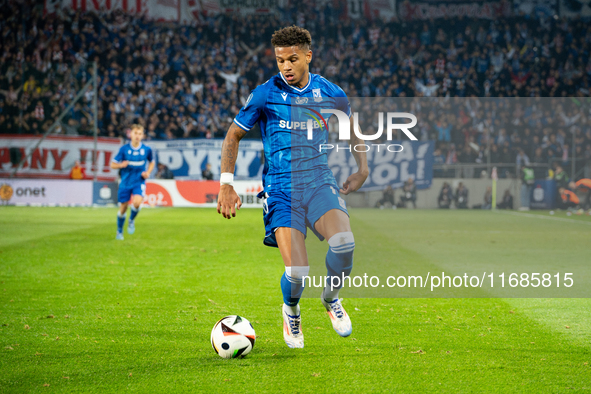 Bryan Fiabema participates in the game between KS Cracovia and Lech Poznan in Krakow, Poland, on October 19, 2024. This is a PKO BP Ekstrakl...