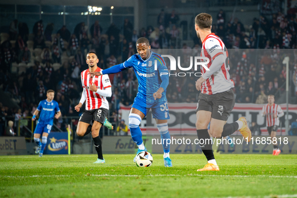 Adriel Ba Loua participates in the game between KS Cracovia and Lech Poznan in Krakow, Poland, on October 19, 2024. This is a PKO BP Ekstrak...