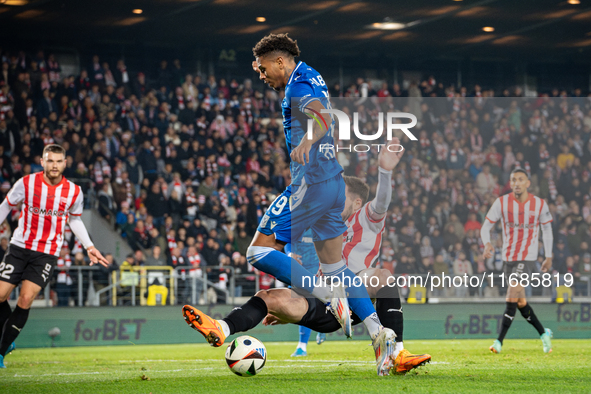 Bryan Fiabema participates in the game between KS Cracovia and Lech Poznan in Krakow, Poland, on October 19, 2024. This is a PKO BP Ekstrakl...