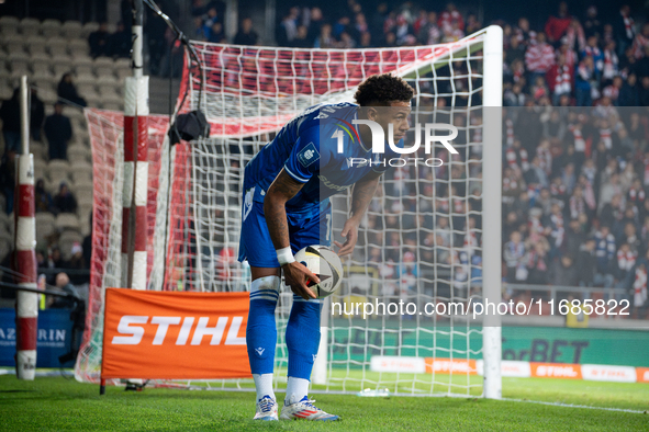 Bryan Fiabema participates in the game between KS Cracovia and Lech Poznan in Krakow, Poland, on October 19, 2024. This is a PKO BP Ekstrakl...