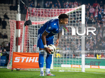 Bryan Fiabema participates in the game between KS Cracovia and Lech Poznan in Krakow, Poland, on October 19, 2024. This is a PKO BP Ekstrakl...