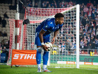 Bryan Fiabema participates in the game between KS Cracovia and Lech Poznan in Krakow, Poland, on October 19, 2024. This is a PKO BP Ekstrakl...