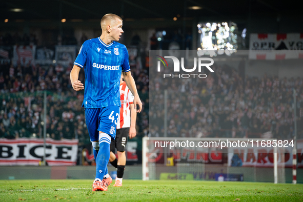 Antoni Kozubal participates in the game between KS Cracovia and Lech Poznan in Krakow, Poland, on October 19, 2024. This is a PKO BP Ekstrak...