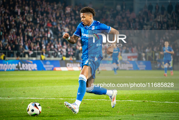 Bryan Fiabema participates in the game between KS Cracovia and Lech Poznan in Krakow, Poland, on October 19, 2024. This is a PKO BP Ekstrakl...