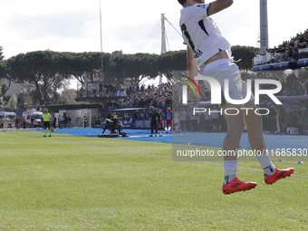 Napoli's Khvicha Kvaratskhelia celebrates after scoring their first goal during the Serie A soccer match between Empoli FC and SSC Napoli at...