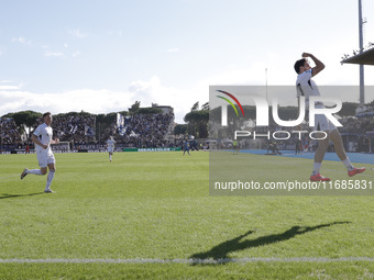 Napoli's Khvicha Kvaratskhelia celebrates after scoring their first goal during the Serie A soccer match between Empoli FC and SSC Napoli at...