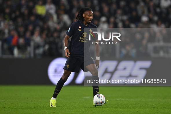 Khephren Thuram of Juventus FC is in action during the match between Juventus FC and SS Lazio in the 8th round of the Italian Lega Serie A E...