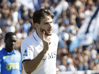 Napoli's Khvicha Kvaratskhelia celebrates after scoring their first goal during the Serie A soccer match between Empoli FC and SSC Napoli at...