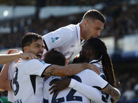 Napoli's Khvicha Kvaratskhelia celebrates after scoring their first goal during the Serie A soccer match between Empoli FC and SSC Napoli at...