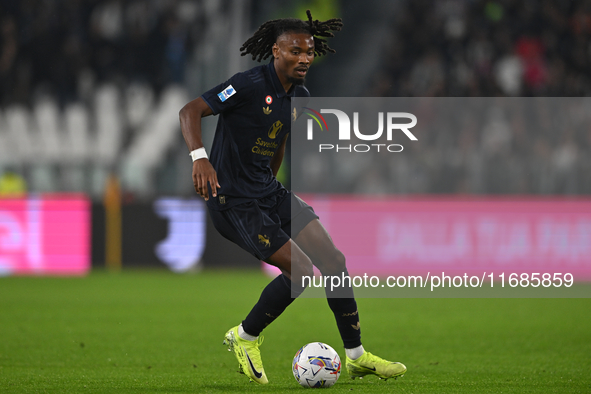 Khephren Thuram of Juventus FC is in action during the match between Juventus FC and SS Lazio in the 8th round of the Italian Lega Serie A E...