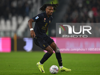 Khephren Thuram of Juventus FC is in action during the match between Juventus FC and SS Lazio in the 8th round of the Italian Lega Serie A E...