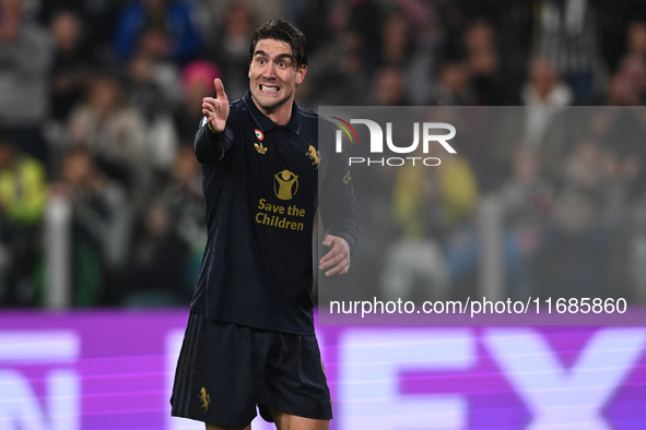 Dusan Vlahovic of Juventus FC looks on during the match between Juventus FC and SS Lazio, the 8th round of Italian Lega Serie A Enilive 24/2...