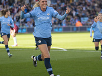 Jill Roord, #10 of Manchester City W.F.C., celebrates her goal during the Barclays FA Women's Super League match between Manchester City and...