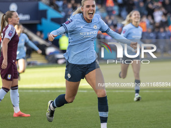 Jill Roord, #10 of Manchester City W.F.C., celebrates her goal during the Barclays FA Women's Super League match between Manchester City and...