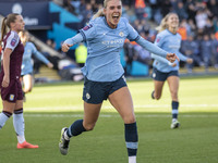 Jill Roord, #10 of Manchester City W.F.C., celebrates her goal during the Barclays FA Women's Super League match between Manchester City and...