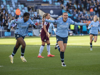 Jill Roord, #10 of Manchester City W.F.C., celebrates her goal during the Barclays FA Women's Super League match between Manchester City and...