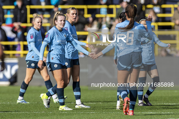 Lauren Hemp #11 of Manchester City W.F.C. celebrates her goal during the Barclays FA Women's Super League match between Manchester City and...