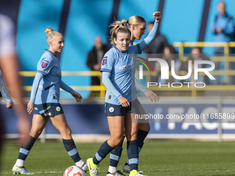 Lauren Hemp #11 of Manchester City W.F.C. celebrates her goal during the Barclays FA Women's Super League match between Manchester City and...