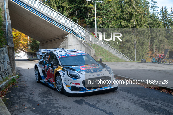 Adrien Fourmaux and Alexandre Coria from France drive a Ford Puma Rally Hybrid for the M-Sport Ford World Rally Team during the WRC Central...