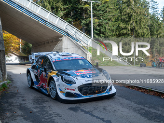 Adrien Fourmaux and Alexandre Coria from France drive a Ford Puma Rally Hybrid for the M-Sport Ford World Rally Team during the WRC Central...