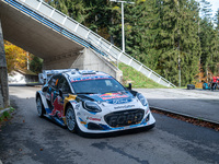 Adrien Fourmaux and Alexandre Coria from France drive a Ford Puma Rally Hybrid for the M-Sport Ford World Rally Team during the WRC Central...