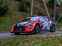 Andreas Mikkelsen and Torstein Eriksen from Norway drive a Hyundai i20 N Rally1 Hybrid for the Hyundai Shell Mobis World Rally Team during t...