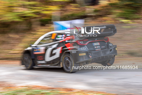 Sebastien Ogier (France) and Vincent Landais (France) drive a Toyota GR Yaris Rally1 Hybrid for the Toyota Gazoo Racing WRT team during the...