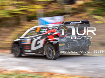 Sebastien Ogier (France) and Vincent Landais (France) drive a Toyota GR Yaris Rally1 Hybrid for the Toyota Gazoo Racing WRT team during the...