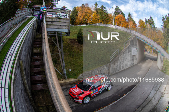 Nikolay Gryazin and Konstantin Alexandrov drive a Citroen C3 for the DG Sport Competition team during the WRC Central European Rally in Cent...