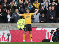 J?rgen Strand Larsen of Wolves celebrates after scoring his team's first goal during the Premier League match between Wolverhampton Wanderer...