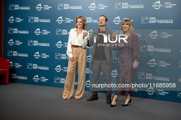 Claudia Gerini, Rocco Papaleo, and Michela Andreozzi attend the ''100 Di Questi Anni'' photocall during the 19th Rome Film Festival at Audit...