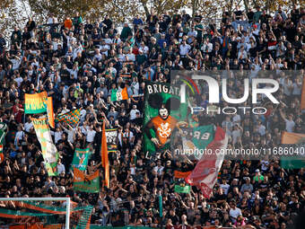 Venezia's supporters attend the Italian Serie A soccer championship match between Venezia FC and Atalanta BC at Pierluigi Penzo Stadium in V...