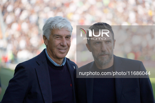 Atalanta's head coach Gian Piero Gasperini and Venezia's head coach Eusebio Di Francesco are present during the Italian Serie A soccer champ...