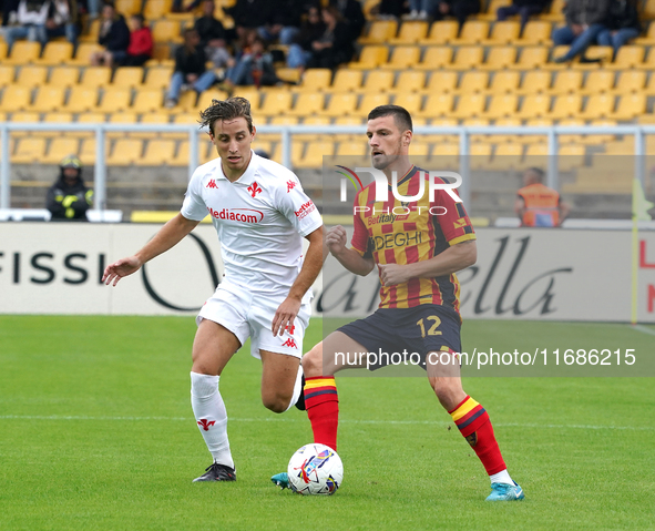 Frederic Gilbert of US Lecce plays during the Serie A match between Lecce and Fiorentina in Lecce, Italy, on October 20, 2024. 