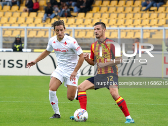 Frederic Gilbert of US Lecce plays during the Serie A match between Lecce and Fiorentina in Lecce, Italy, on October 20, 2024. (