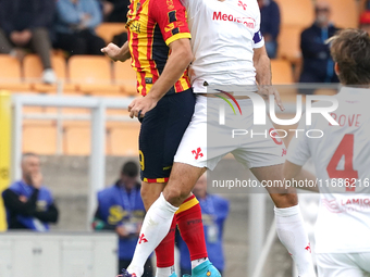 Nikola Krstovic of US Lecce is in action during the Serie A match between Lecce and Fiorentina in Lecce, Italy, on October 20, 2024. (