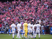 Atletico Madrid fans wave flags during the La Liga 2024/25 match between Atletico de Madrid and Leganes at Riyadh Air Metropolitano Stadium...