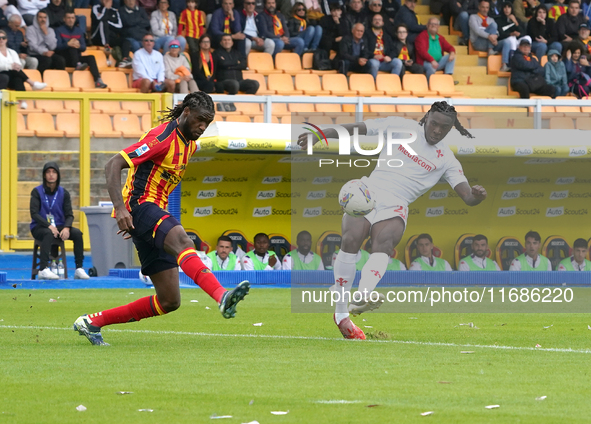 Moise Kean of ACF Fiorentina is in action during the Serie A match between Lecce and Fiorentina in Lecce, Italy, on October 20, 2024. 