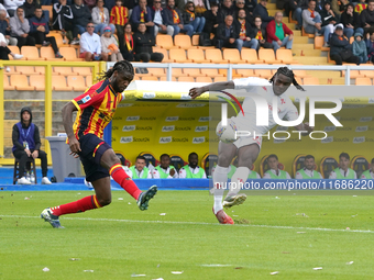 Moise Kean of ACF Fiorentina is in action during the Serie A match between Lecce and Fiorentina in Lecce, Italy, on October 20, 2024. (